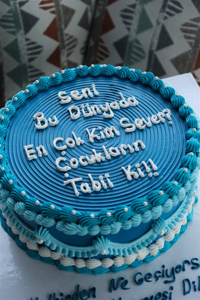 Butik Mavi Yazılı Nostaljik Pasta (Vintage Cake)