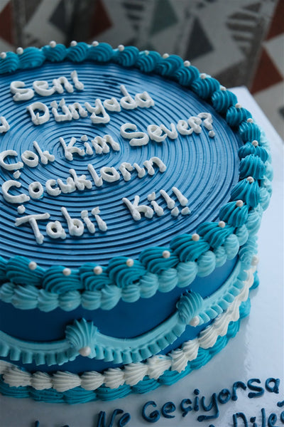 Butik Mavi Yazılı Nostaljik Pasta (Vintage Cake)